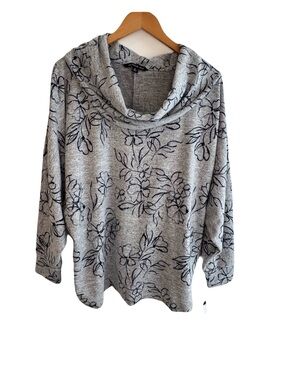 Zac & Rachel Gray Floral Cowl-Neck Sweater  2X